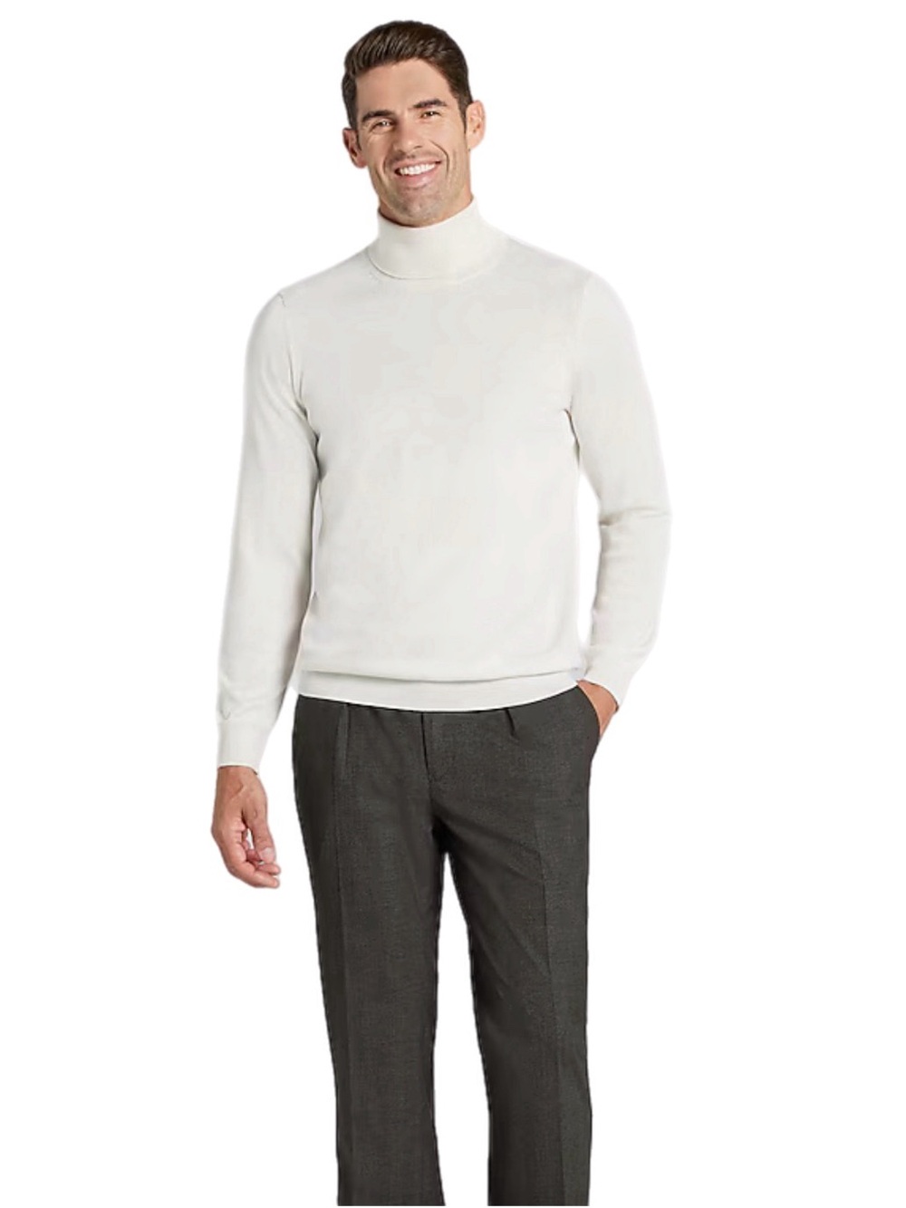 Jos. A. Bank Travelers 100% Merino Wool Tailored Fit Sweater Ivory L Classic